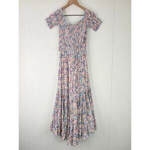 NWT Poupette St Barth Soledad Smocked Off Shoulder Maxi Dress XS Blue Spring